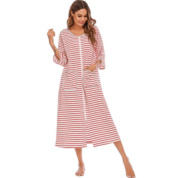 HLSOHJP Women's Soft House Dress Zip Up Robes House Coat Cotton Pajamas Lightweight Zipper Nightgown