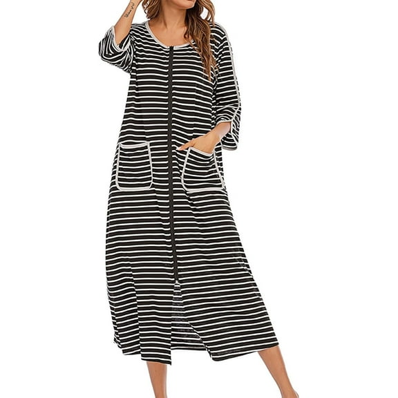 HLSOHJP Women's Soft House Dress Zip Up Robes House Coat Cotton Pajamas Lightweight Zipper Nightgown