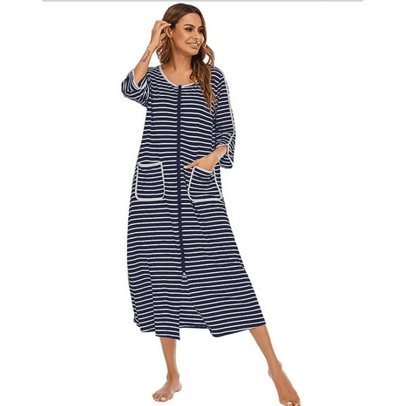 HLSOHJP Women's Soft House Dress Zip Up Robes House Coat Cotton Pajamas Lightweight Zipper Nightgown
