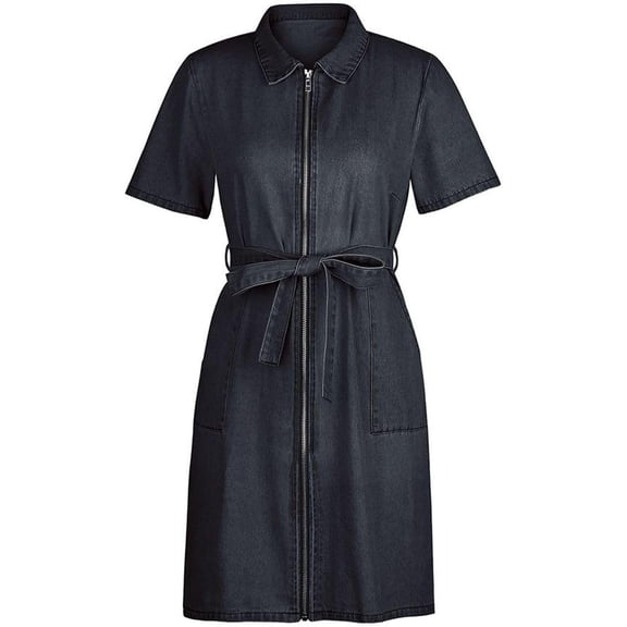 HLSOHJP Women's Summer Denim Dress Short Sleeve Dresses Holiday Dinner Fall Casual Fashion Comfy Belted Sundress