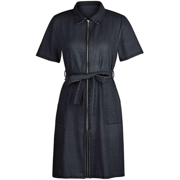 HLSOHJP Women's Summer Denim Dress Short Sleeve Dresses Holiday Dinner Fall Casual Fashion Comfy Belted Sundress