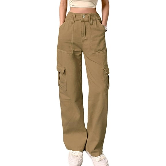 HLSOHJP Women's Wide Leg Cargo Pants High Waisted Contrast Color Topstitch Multi Pockets Black Chic Baggy Denim Jeans