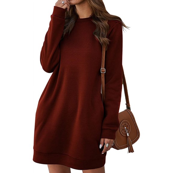 HLSOHJP Women's Winter Sweatshirt Dress Fleece Lined Pullover Shirt with Pockets Warm