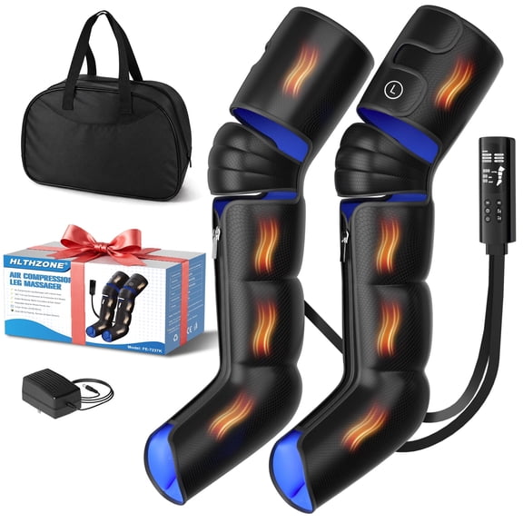 HLTHZONE Leg Compression Massager with Heat for Circulation and Pain Relief | Sequential Full Leg Air Compression Boots, 6 Mode, 9 Intensity, 3 Heat, Plug-in Use, Mom, Dad, Athletes, Gym