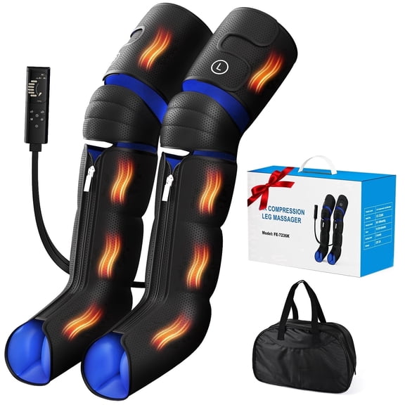 HLTHZONE Leg Massager with Heat & Air Compression for Circulation, 6 Massage Modes & 9 Intensity Levels, 3-Zone Heating for Knee Calf Foot, Adjustable Wrap for Home Office Use
