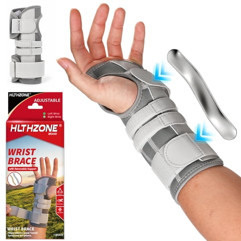 HLTHZONE Carpal Tunnel Wrist Stabilizer, Left Wrist, Adjustable Wrist Brace for Tendonitis & Arthritis, Firm Stability, All Day Wear - Gray