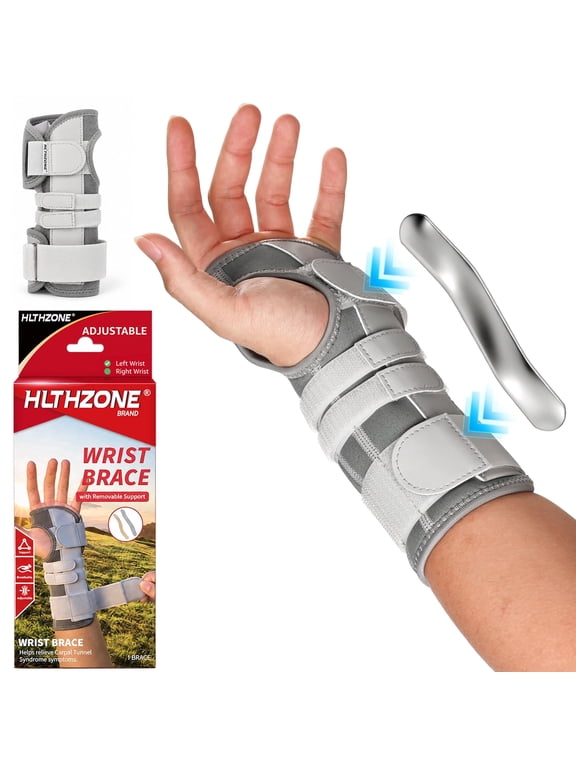 Carpal Tunnel Wrist Stabilizer, Left Wrist, Adjustable Wrist Brace for Tendonitis & Arthritis, Firm Stability, All Day Wear - Gray