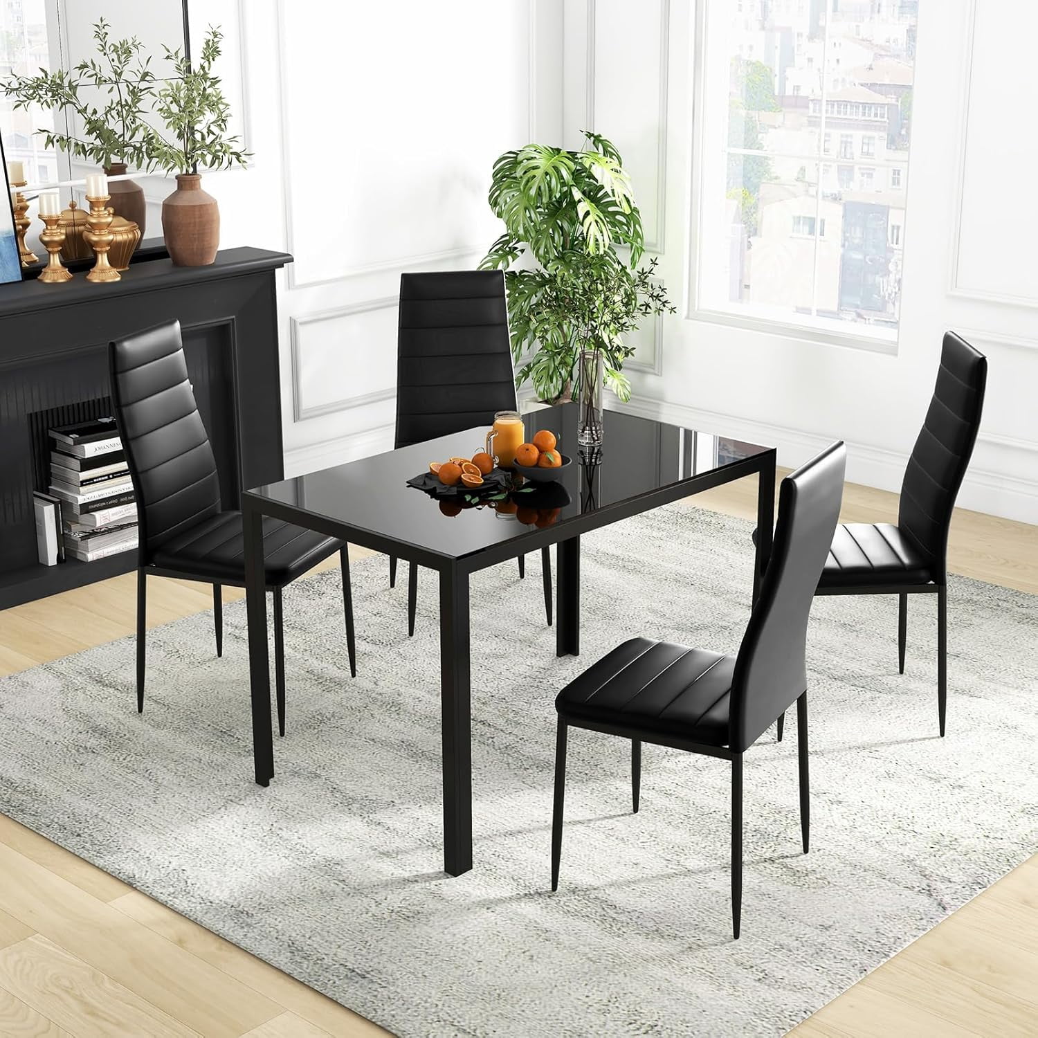 HLTJSUJ Glass Dining Set for 4 Tempered Glass and Chairs Glass Dining ...