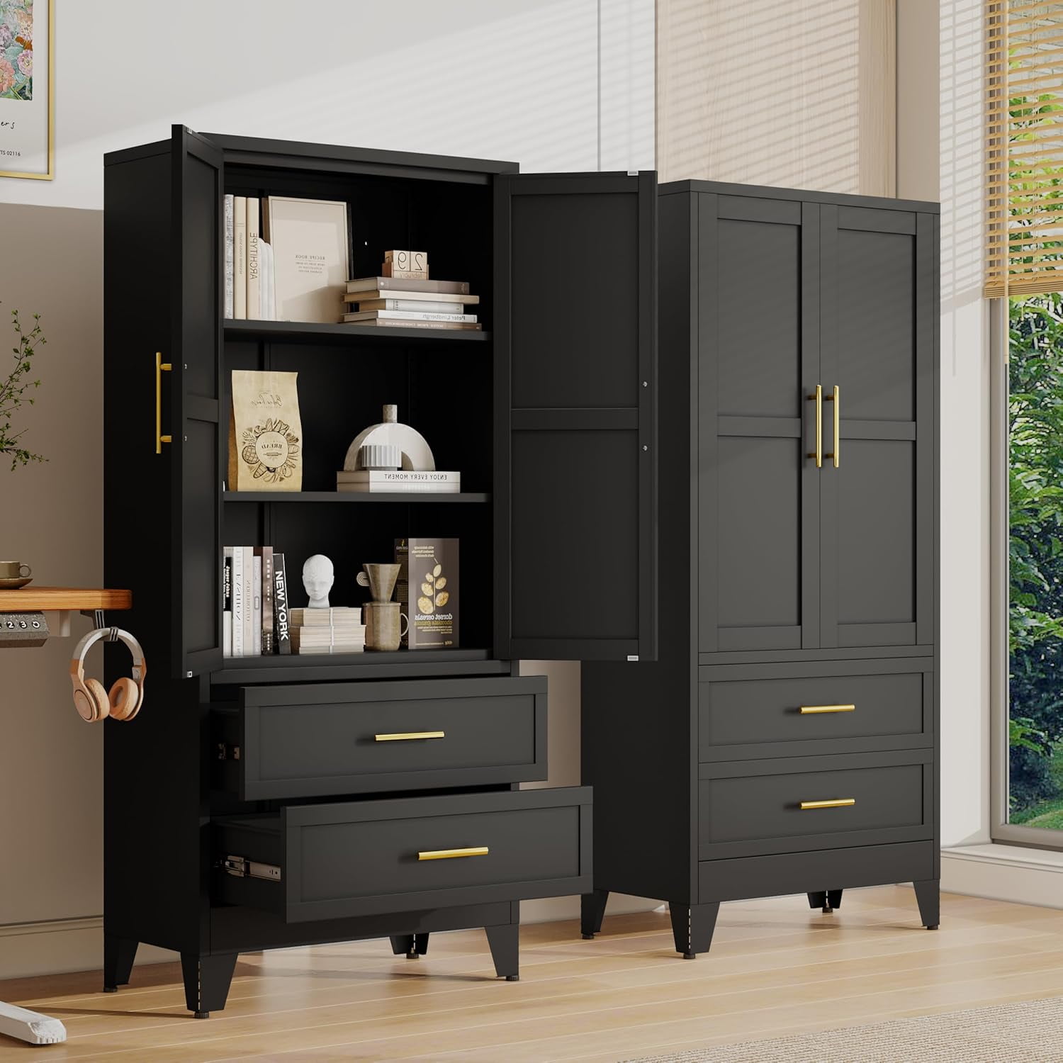 SASYXDC Metal Armoire Wardrobe Closet with Hanging Rod Clothing Storage ...