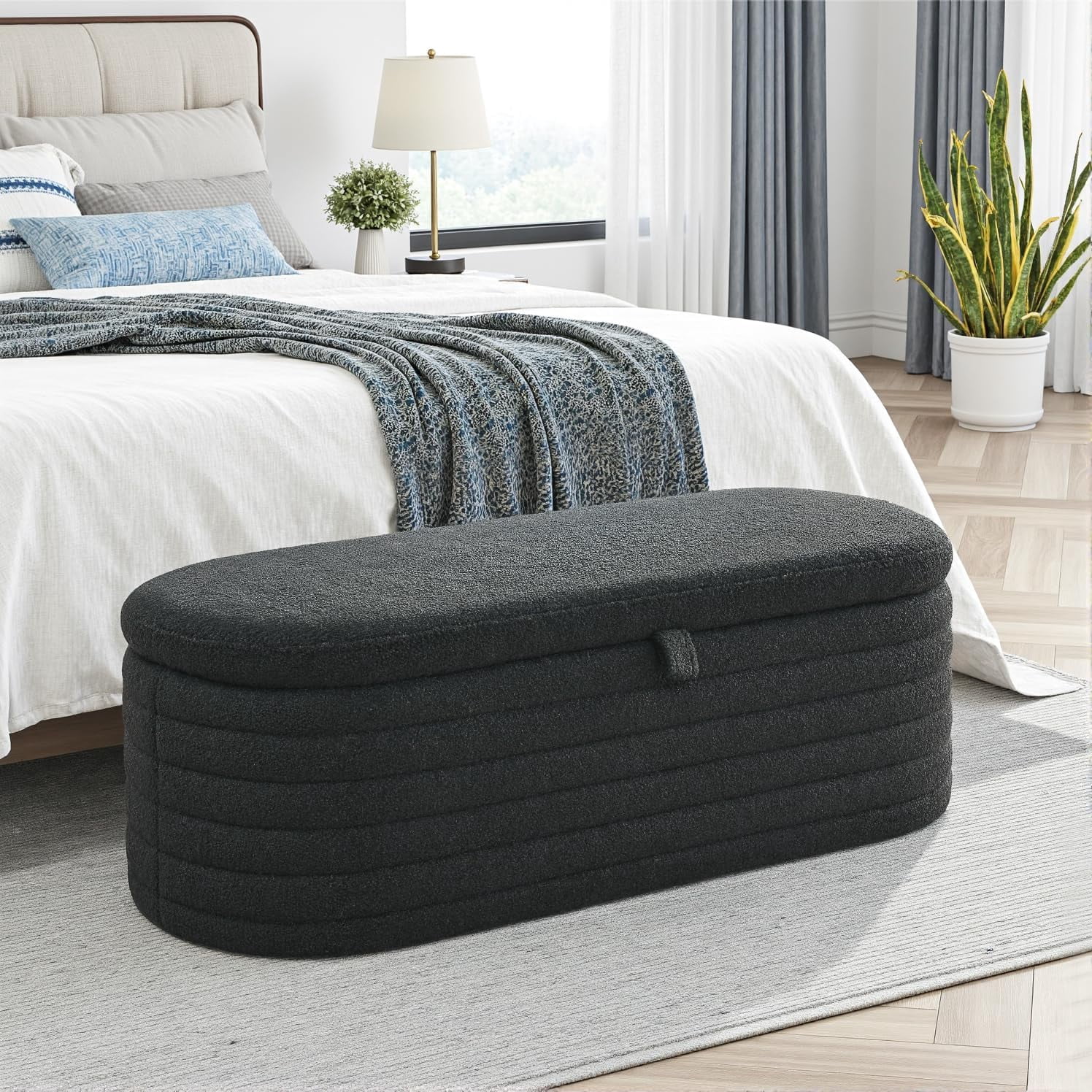 HLTJSUJ Storage Ottoman Bench Teddy Fabric Storage Bench End of Bed ...