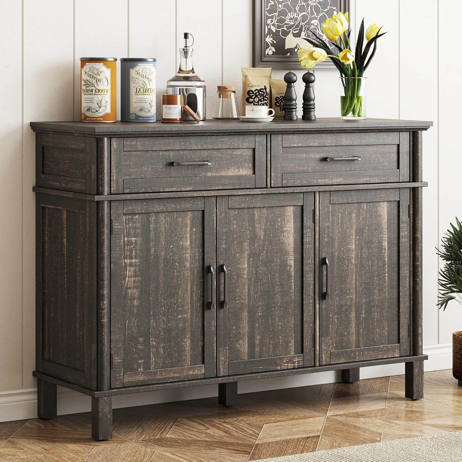 HLTNJU 48 Inches Buffet Cabinet with Storage Farmhouse Sideboard Buffet ...
