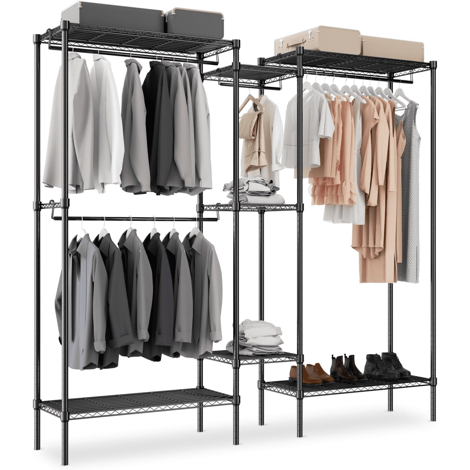 HLTSOP Wire Garment Heavy Duty 73 Inch Clothing with Adjustable Shelves ...
