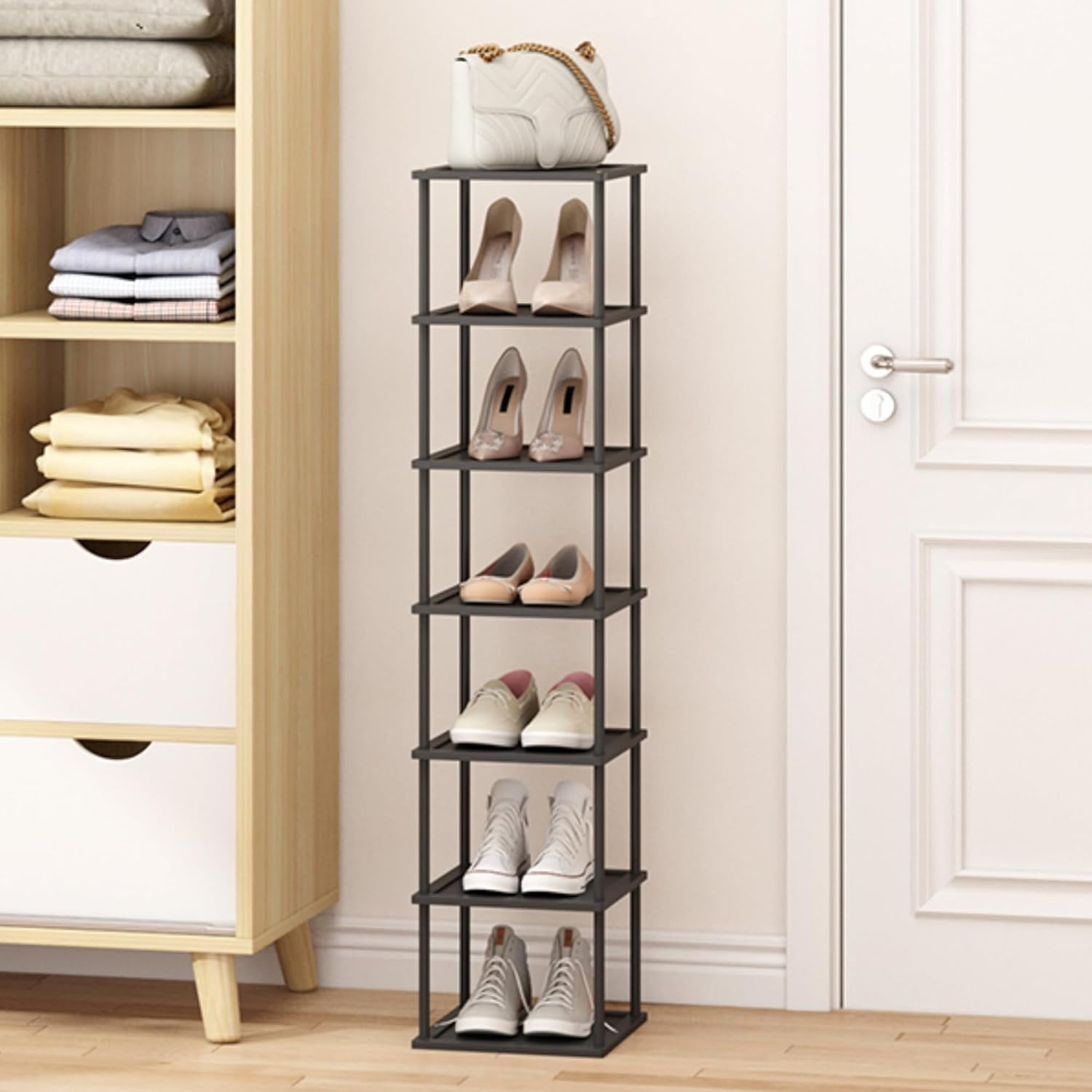 HLTUDJ Vertical Tall Shoe Rack Organizer for Entryway -7 Tier Free ...
