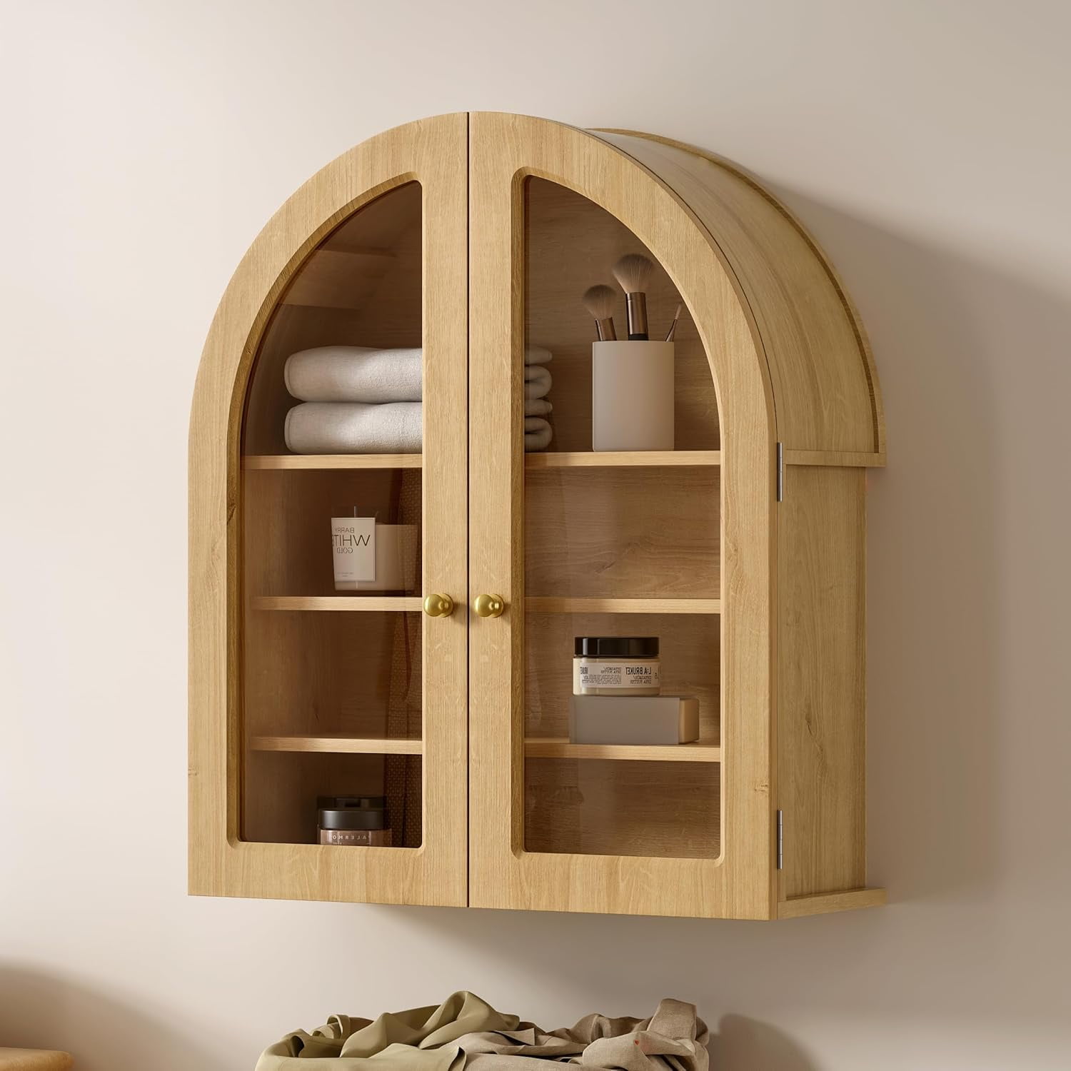 HLTUDJU Arched Bathroom Wall Cabinet Wooden Medicine Cabinet with Glass ...