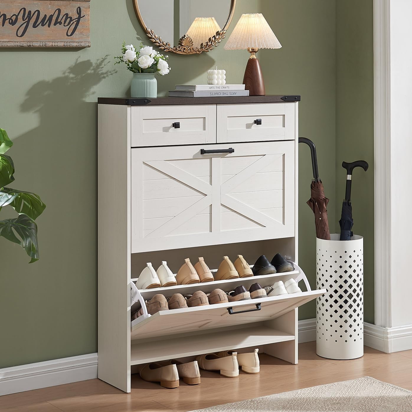 Shoe Cabinet Storage for Entryway Farmhouse Hidden Shoe Organizer with ...