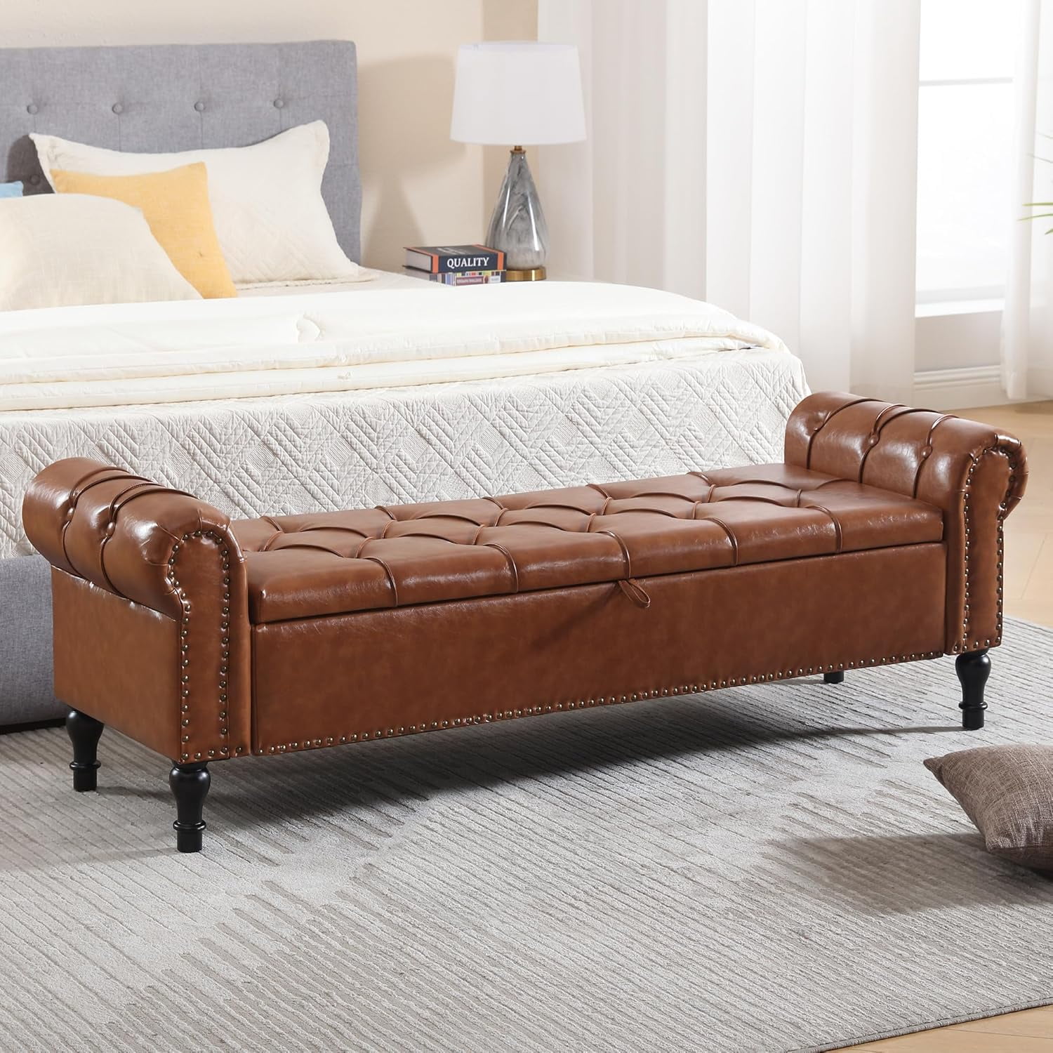 Bench Arm HLTUJD Velvet Storage Bench 67 Inch Upholstered Tufted Ottoman Bench ...