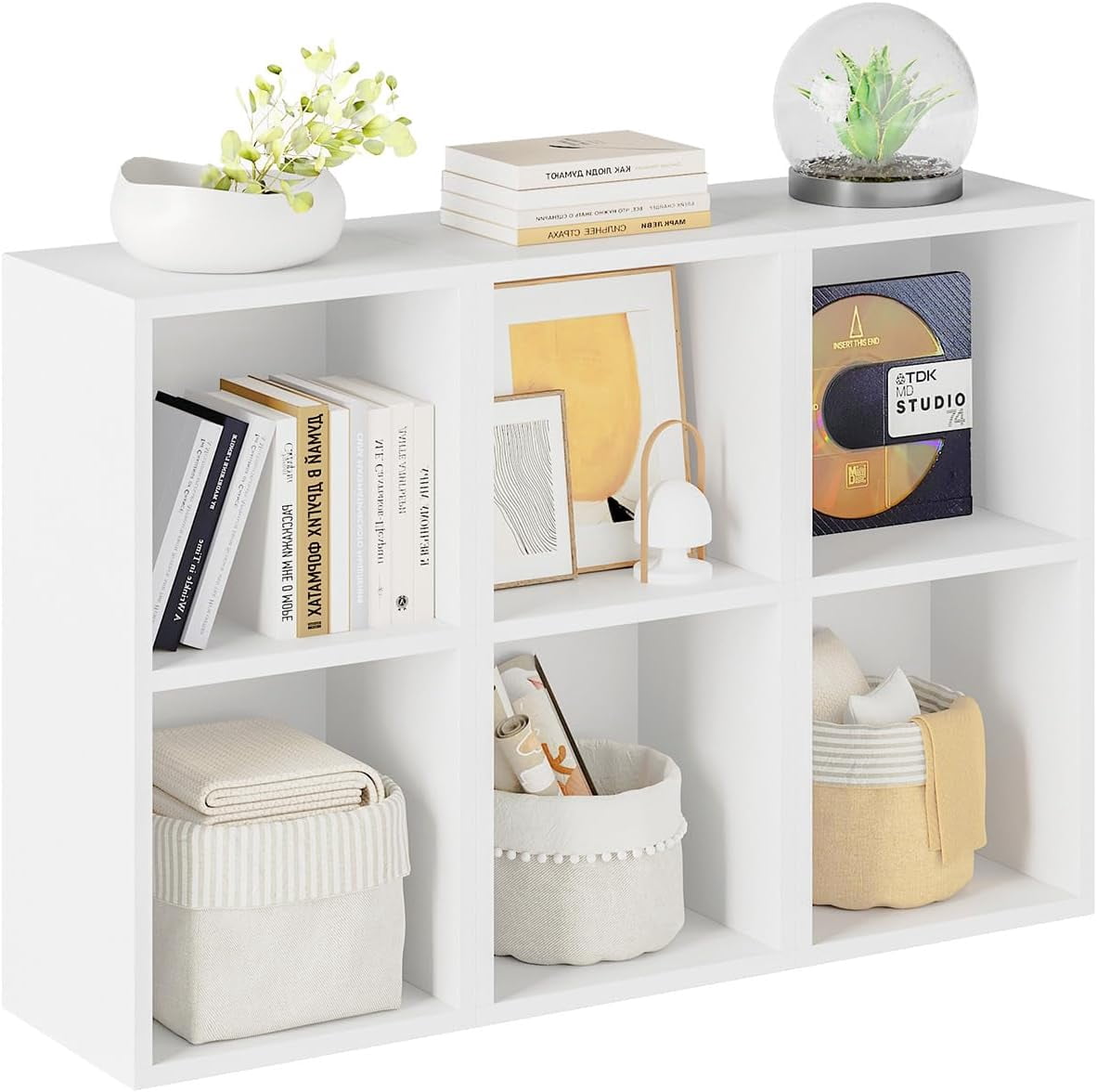HLTUJU 6 Cube Narrow Book Shelf 3-Tier 2 Pack Bookcase Storage ...