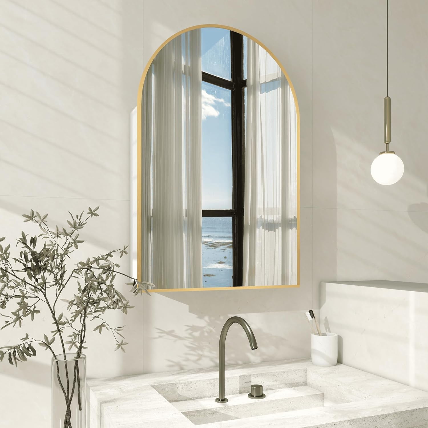 HLTYPO Bathroom Mirror with Storage Arched Medicine Cabinet with Mirror ...