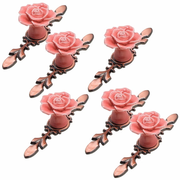 HLXDECO 6 Pcs Ceramic Rose Flower Cabinet Knobs with Back Plate, Retro Style Drawer Pull