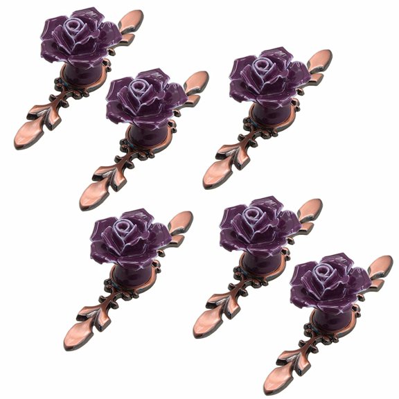 HLXDECO 6 Pcs Ceramic Rose Flower Cabinet Knobs with Back Plate, Retro Style Drawer Pull