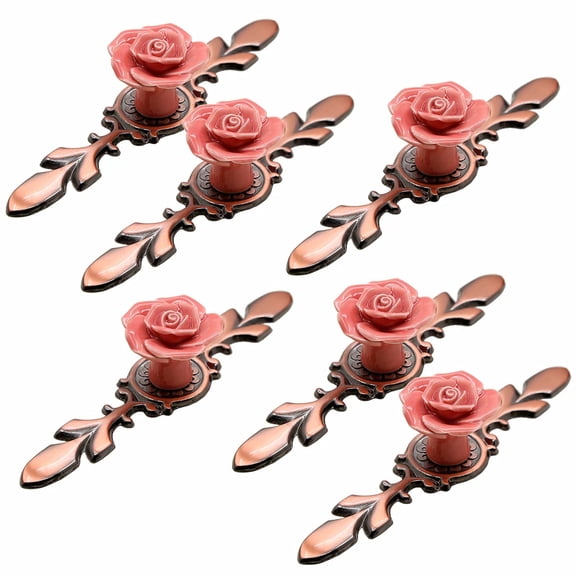 HLXDECO 6 Pcs Ceramic Rose Flower Cabinet Knobs with Back Plate, Retro Style Drawer Pull