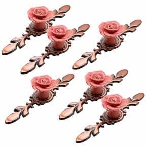 HLXDECO 6 Pcs Ceramic Rose Flower Cabinet Knobs with Back Plate, Retro Style Drawer Pull