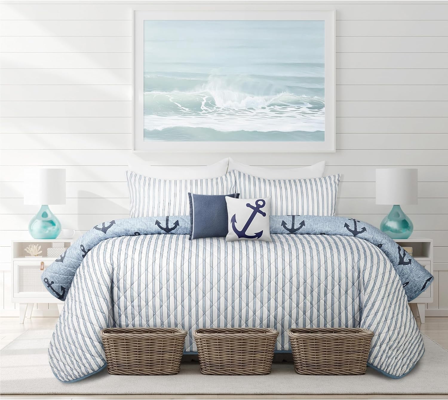 Gallery Detail: Hlzzzan Quilts For Double Queen Bed Blue Anchors Bedspreads Soft
