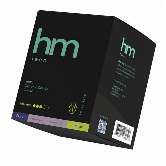 HM Teen Organic Cotton Covered Period Pads for Teens Ultra-Thin, Super Soft, Sensitive Skin Essentials For First Period Confidence Protection for Home, School, or Travel 20 Small Pads