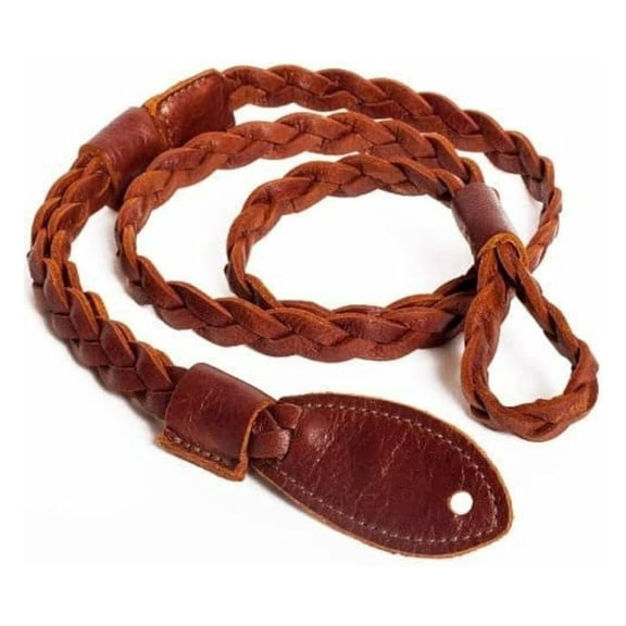 HMANBTK Vintage Mandolin Guitar Strap - Brown Flat Braid Acoustic Electric Bass Instrument Straps Adjustable Length Comfortable Replacement