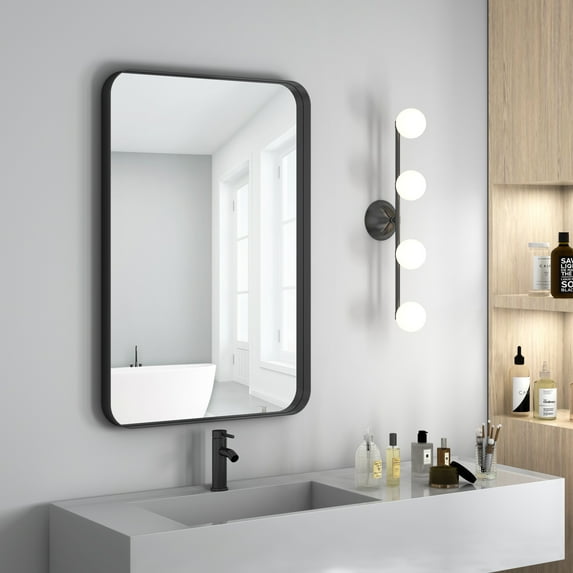 HMANGE Pivot Bathroom Mirror 23.62x35.43cm Matte Black Metal Frame Oval Mirror for Bathroom Tilt Vanity Wall Mirror
