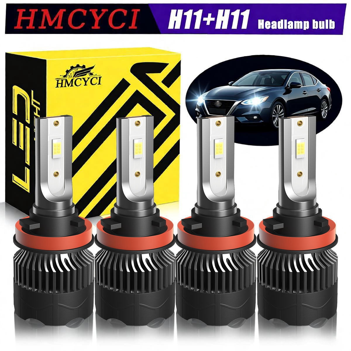 HMCYCI 4 Pack H11 LED Headlight Bulbs, 40000 Lumen 500% Super Brighter ...
