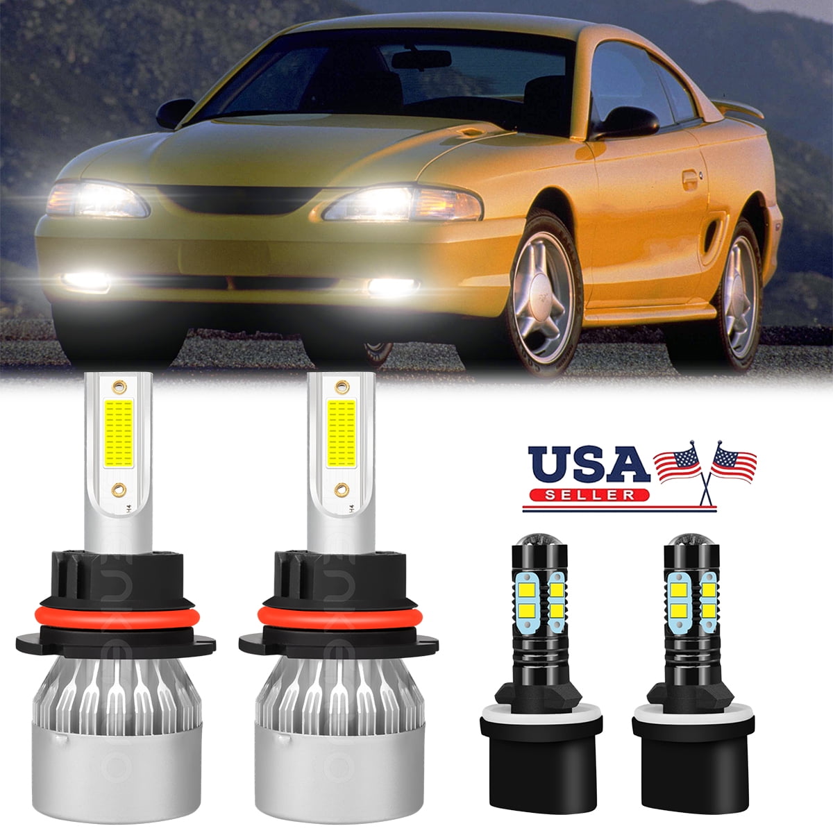 HMCYCI 9007 HB5 LED Headlight High Low Beam 880 893 Fog Light 4X Bulbs 6000K For Ford Mustang 94-01