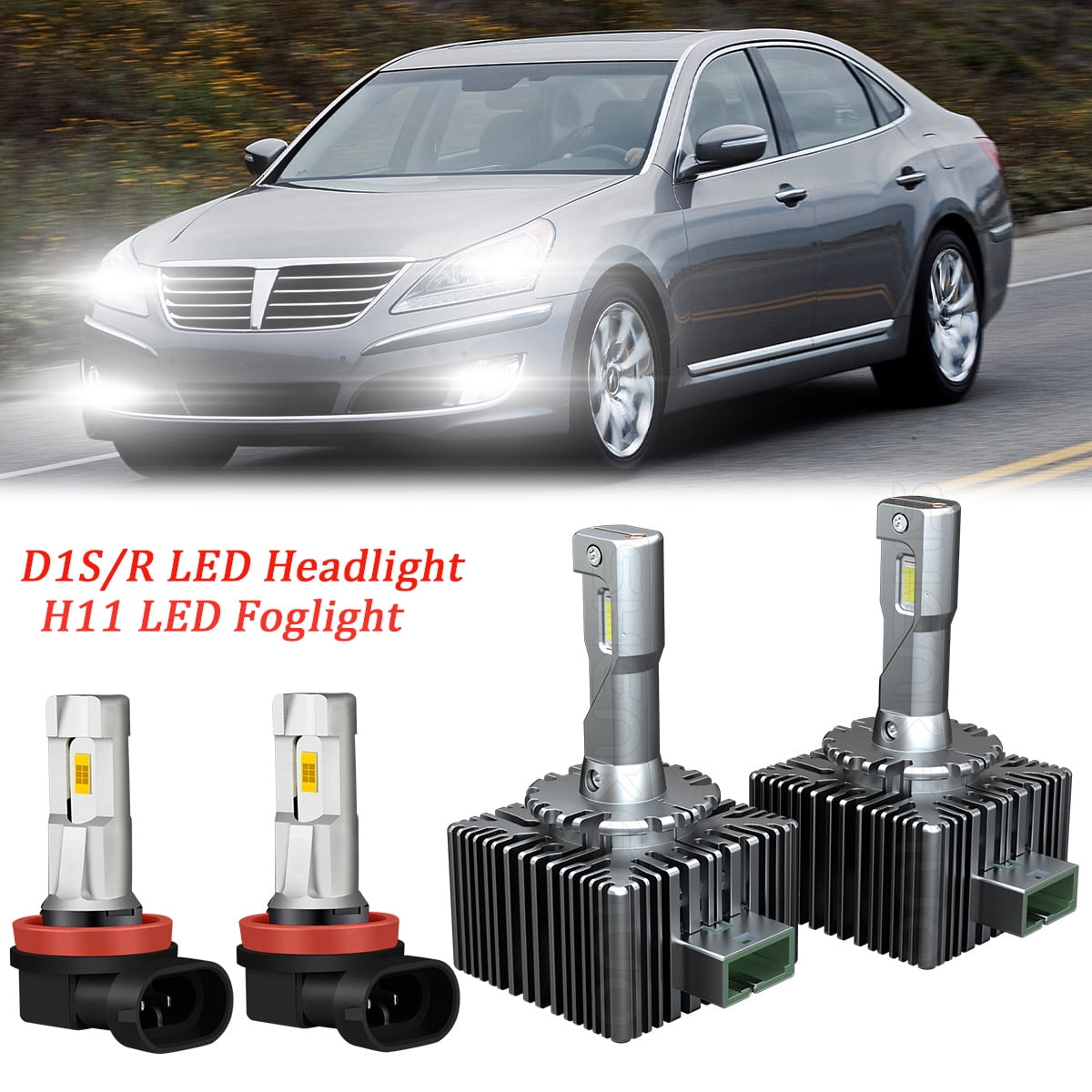 HMCYCI D1S/D1R LED Headlights + H11 Fog Light For Hyundai Equus 2011 ...