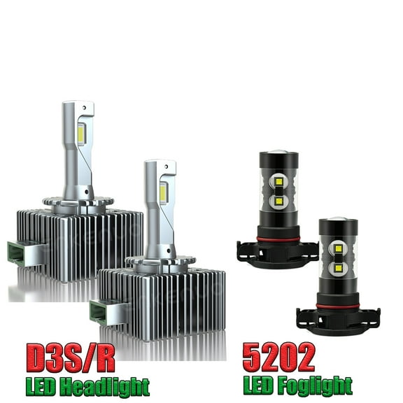 HMCYCI For Dodge Charger 2011 2012 2013 2014 4× Led Headlight Bulbs Low Beam + Fog Light D3S + 5202,w/ HID Headlights