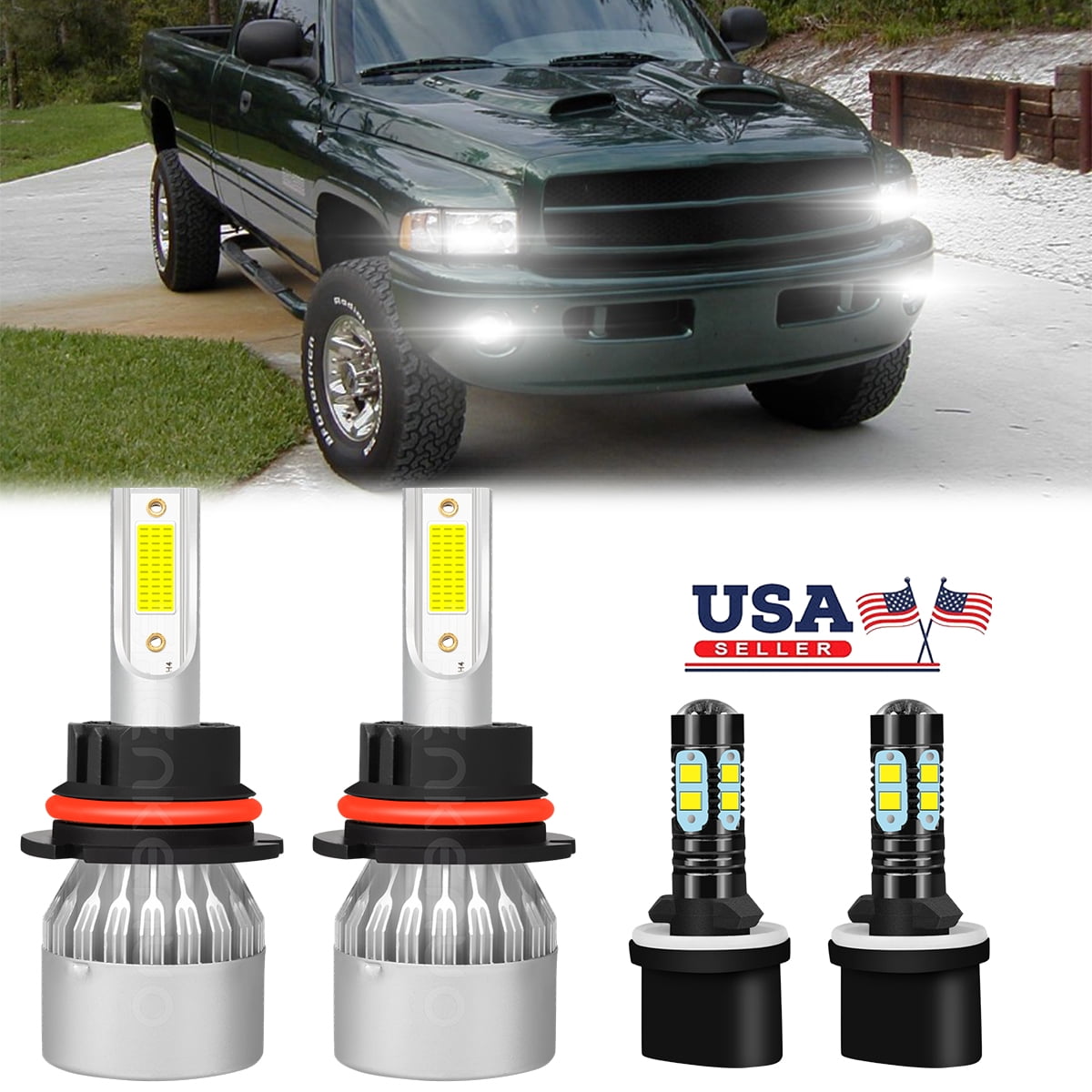 HMCYCI For Dodge Ram 1994 1995 1996 1997 1998 Combo 9007 880 LED Headlights Fog lamp Bulb White
