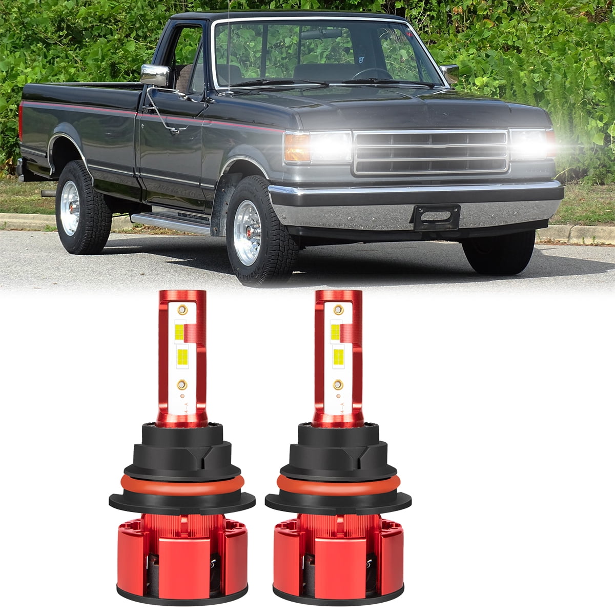 HMCYCI For Ford F150 1987-1991 - 2X 9007 9004 Front LED Headlight Bulbs 9007/HB5 High / Low Beam