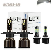 HMCYCI For Hyundai Santa Fe 2002-2006 - 9003 H4 880 LED Headlight + Fog Light 4 Bulbs
