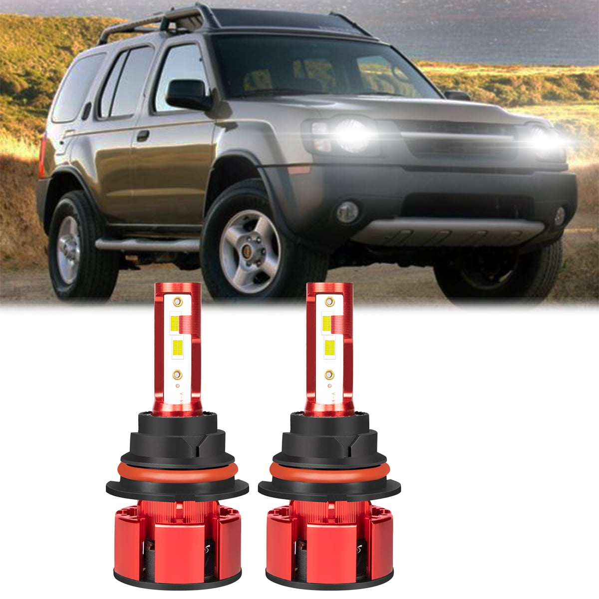 HMCYCI For Nissan Xterra 2003-2004 2x 9007 9004 2sides LED Headlight Hi&Lo Dual Beam Bulbs Kit