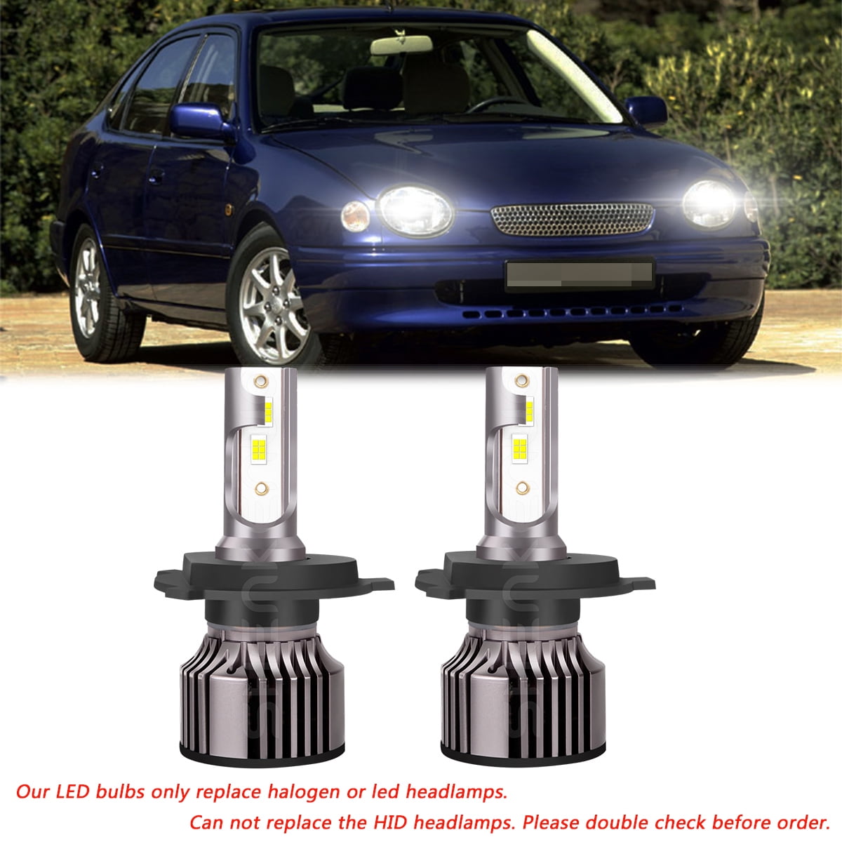 HMCYCI For Toyota Corolla 1998-2000 2X H4 9003 Front LED Headlight Bulbs High Low Beam