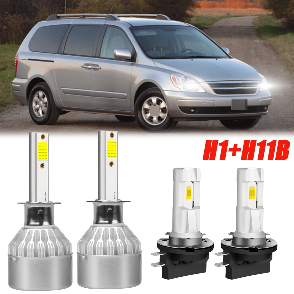 HMCYCI H1 H11B LED Headlight Bulbs for Kia Sedona 2007 2008 2009 2010 2011 2012 2014 High&Low Beam 4pcs