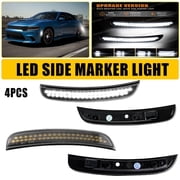 HMCYCI White LED Front Rear Side Marker Light Compatible with Dodge Charger 2015 2016 2017 2018 2019 2020 2021 2022 2023 Lamp Lights Smoked Lens