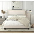 thumbnail image 1 of Home Design Adam Twin Upholstered Panel Bed Frame with Nailhead Trim and Padded Headboard, Beige, Easy assembly, 1 of 6