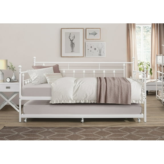HMD Aine Twin Metal Daybed with Trundle, White