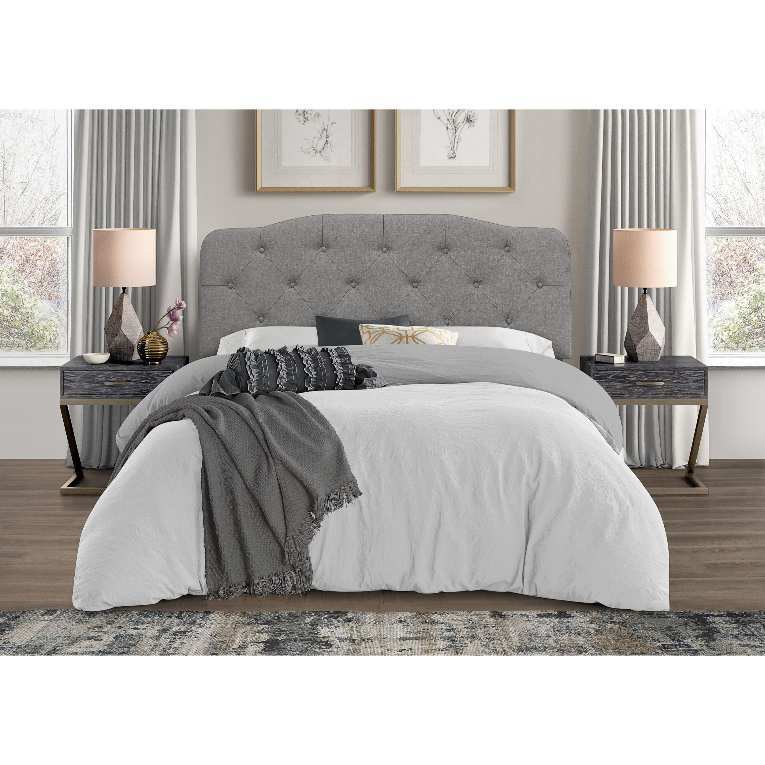 Furniture Of America Sonata Adjustable Headboard - Twin Size, Gray Upholstered With Nailhead Trim, 43-49 Inch Height