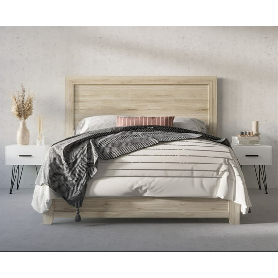 HMD Bedford King Wood Panel Bed, Light Oak
