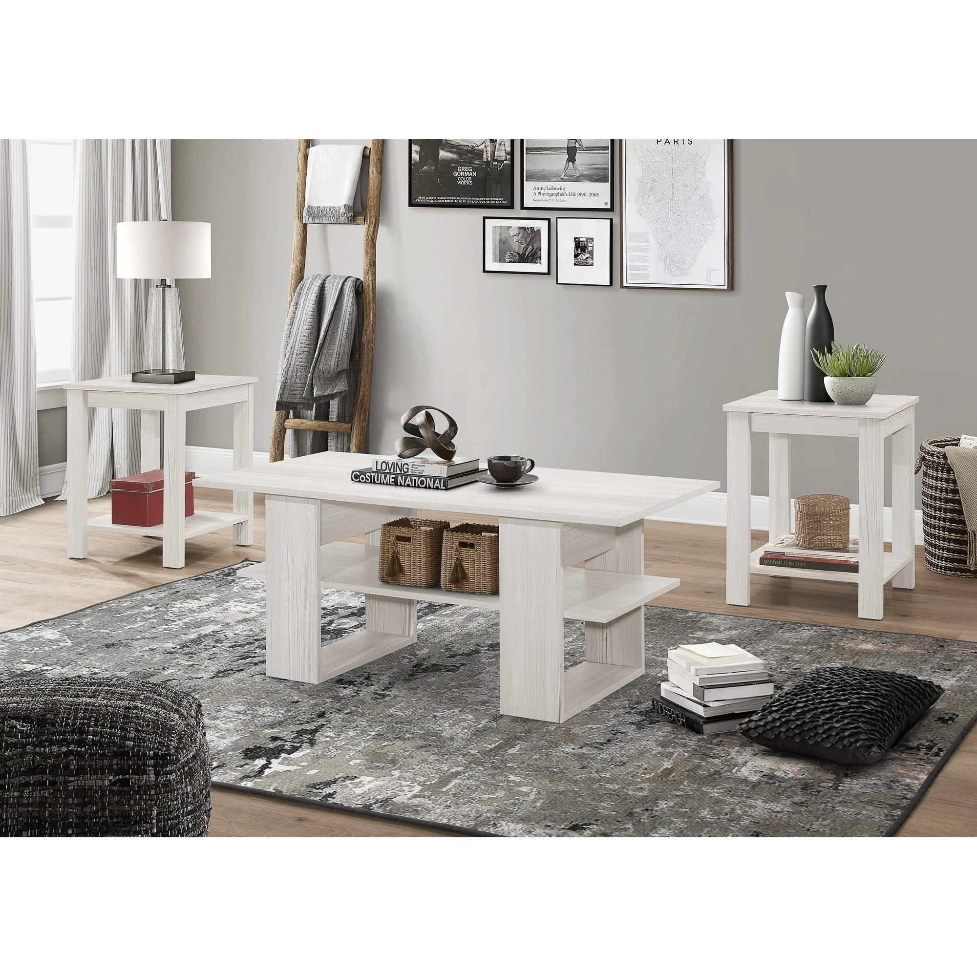 Home Design Beverly 3-Piece Coffee Table Set with 1 Rectangular Coffee ...