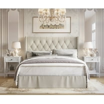 Home Design Billy Twin Upholstered Panel Bed with 2 Nightstands, Warm Gray/Light Gray