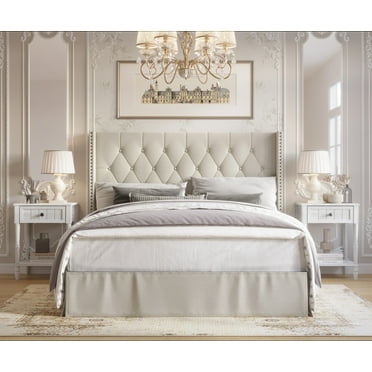 Home Design Billy Twin Upholstered Panel Bed with 2 Nightstands, Warm Gray/Light Gray
