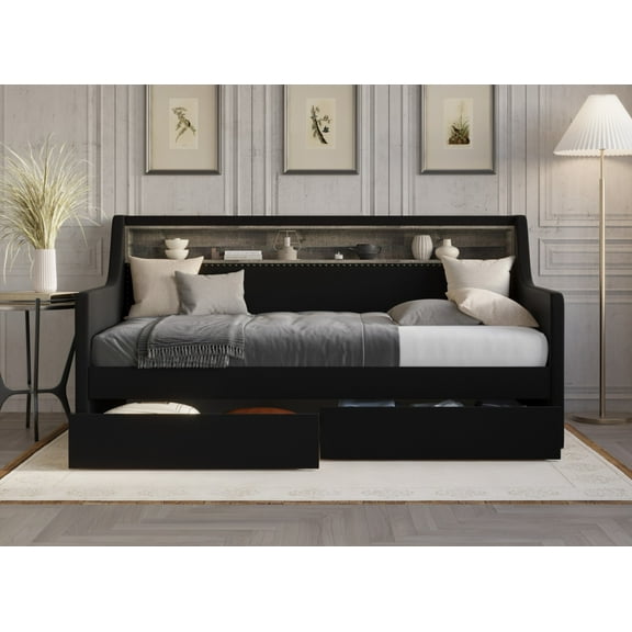 HMD Brianna Upholstered Twin Daybed Box A, Black