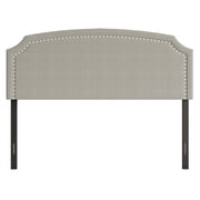 Home Design Cora Upholstered Full Headboard with Nailhead Trim and Adjustable Height, Warm Gray, Easy assembly